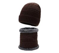 Generisch Ensemble écharpe et bonnet pour garçon, équipement par temps froid, coffret cadeau pour homme, pour bonnet d'hiver, foulard, garçon, visage, combinaison de neige en tricot, café, taille