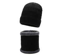 Generisch Ensemble écharpe et bonnet pour garçon, équipement par temps froid, coffret cadeau pour homme, pour bonnet d'hiver, foulard, garçon, visage, combinaison de neige en tricot, Noir , taille