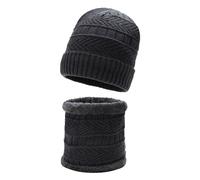 Generisch Ensemble écharpe et bonnet pour garçon, équipement par temps froid, coffret cadeau pour homme, pour bonnet d'hiver, foulard, garçon, visage, combinaison de neige en tricot, gris, taille