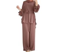 Generisch Ensemble élégant pour femme, haut cintré, pantalon large en deux pièces tendance pour femmes musulmanes, marron, XL