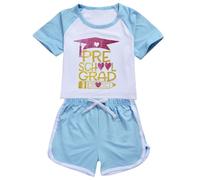 Generisch Ensemble haut à manches courtes et pantalon pour enfant avec imprimé pour la saison de fin d'année (Sky Blue, 7-8 ans)