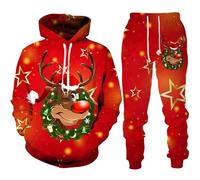 Generisch Ensemble imprimé de Noël pour hommes Sweat à capuche et pantalon de jogging Ensemble pour hommes et femmes Tenue de sport décontractée Automne Hiver Gilet Stabilisateur, Rouge pastèque, L