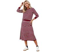 Generisch Ensemble jupe 2 pièces pour femme - Robe pull rayée décontractée - Col rond - Manches longues - Robe midi - Tenue d'automne élégante - Robe mi-longue, rouge, S