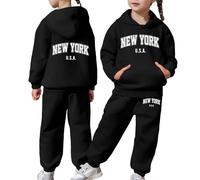 Generisch Ensemble pour enfant - Haut à manches longues avec sweat à capuche chaud et solide pour garçons et filles, tenue d'entraînement pour enfants, Noir , 3-4 ans