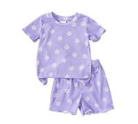 Generisch Ensemble pour fille avec imprimé floral et fruits, col rond, manches courtes, short nouveau-né garçon, lilas, 18-24 mois