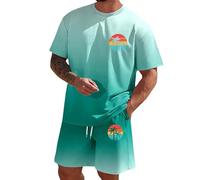 Generisch Ensemble pour homme au quotidien - Design respirant - Short à manches courtes - Motif imprimé élégant - Tissu élastique confortable, Vert clair., XL