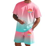 Generisch Ensemble pour homme au quotidien - Design respirant - Short à manches courtes - Motif imprimé élégant - Tissu élastique confortable, Rose, 3XL
