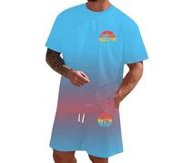 Generisch Ensemble pour homme au quotidien - Design respirant - Short à manches courtes - Motif imprimé élégant - Tissu élastique confortable, bleu ciel, XXL