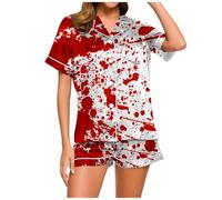 Generisch Ensemble pyjama 2 pièces pour femme - En coton - Manches longues - Pour Halloween, Pyjama B7 brique rouge, L