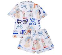 Generisch Ensemble pyjama 2026 à manches courtes avec col imprimé et pantalon court comme vêtement de détente confortable pour femme, Blanc., L