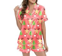 Generisch Ensemble pyjama à manches courtes pour femme - En satin de soie imprimé - Confortable à porter, Orange, XXL