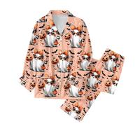 Generisch Ensemble pyjama à manches longues pour femme avec col en V en tissu doux vêtements de nuit d'hiver confortables deux pièces pour des nuits reposantes, Rose, S