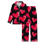 Generisch Ensemble pyjama à manches longues pour femme avec design romantique en forme de cœur comme cadeau de Saint-Valentin pour un confort de sommeil réparateur, mode décontractée élégante, Noir