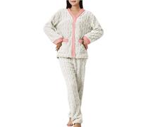 Generisch Ensemble pyjama chaud pour femme en flanelle, chemise de nuit épaisse et pantalon de pyjama en peluche moelleuse, tenue de maison, baggy loungewear confortable, tenue de loisirs, chemise de