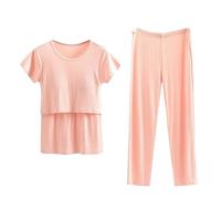 Generisch Ensemble pyjama de grossesse à manches courtes avec haut double couche et pantalon pour la grossesse et l'allaitement, Rose, XL