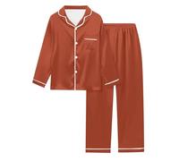 Generisch Ensemble pyjama de luxe en satin pour femme avec manches longues comme pyjama confortable, Violet foncé., M