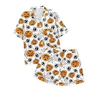 Generisch Ensemble pyjama décontracté pour enfants avec imprimé d'Halloween et col boutonné, manches courtes, haut et short peignoir pour femme et enfant, Rose, 6-7 ans