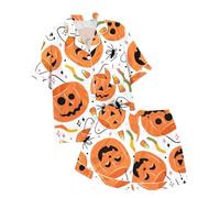 Generisch Ensemble pyjama décontracté pour femme avec imprimé d'Halloween et col boutonné, manches courtes, haut et short, robe de chambre rouge, bleu foncé, 2-3 ans