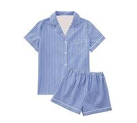 Generisch Ensemble pyjama d'été en tissu doux avec short court pour des nuits décontractées comme vêtement de sommeil confortable pour femme, bleu, S