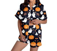 Generisch Ensemble pyjama d'Halloween à manches courtes pour femme Vêtements de nuit confortables à porter détente vêtements d'intérieur, Noir , XXL