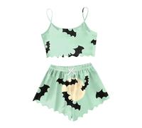 Generisch Ensemble pyjama d'Halloween à manches courtes pour fille avec motif graphique en satin de soie avec boutonnière, Pyjama B3 violet, S