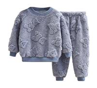 Generisch Ensemble pyjama d'hiver en polaire pour bébé garçon jacquard Homewear fille moelleux et chaud 2 pièces, Marine, 3-4 ans