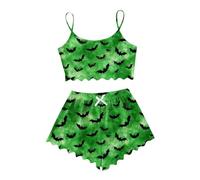 Generisch Ensemble pyjama d'hiver pour femme, vêtements d'intérieur décontractés, imprimé Halloween, vêtements de tous les jours, pyjama confortable pour femme, vert, M