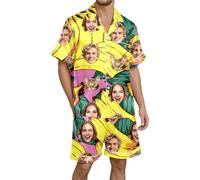 Generisch Ensemble pyjama en satin pour homme - Manches courtes - Confortable et respirant - Pour se détendre et se détendre, Rose, XL