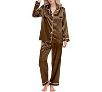 Generisch Ensemble pyjama long pour femme avec boutonnière Vêtement de nuit doux pour un usage quotidien et des occasions festives, café, S