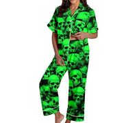 Generisch Ensemble pyjama long pour femme Spooky Cat Everyday is Halloween - Blanc - Flanelle brillante - Citrouille sombre - Spooky Pjs - Ensemble pyjama d'Halloween pour femme, Pyjama vert B20, S