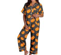 Generisch Ensemble pyjama long pour femme Spooky Cat Everyday is Halloween - Blanc - Flanelle brillante - Citrouille sombre - Spooky Pjs - Ensemble pyjama d'Halloween pour femme, Pyjama B30 - Orange