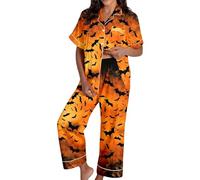 Generisch Ensemble pyjama long pour femme Spooky Cat Everyday is Halloween - Blanc - Flanelle brillante - Citrouille sombre - Spooky Pjs - Ensemble pyjama d'Halloween pour femme, Pyjama B23 - Orange