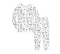 Generisch Ensemble pyjama pour enfants avec impression de Noël DIY dessinée à la main pour familles festives pour filles et garçons, Blanc., 6-7 ans