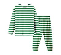 Generisch Ensemble pyjama pour enfants garçons filles pantalon à manches longues vêtements de nuit rayés vêtements d'intérieur confortables vêtements de maison tissu doux, vert, 2 ans
