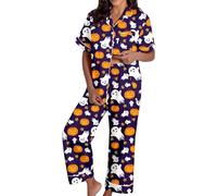 Generisch Ensemble pyjama pour femme avec imprimé floral décoratif, boutonnière pratique comme vêtement de nuit confortable pour des heures de détente dans votre propre maison, Violet foncé., L