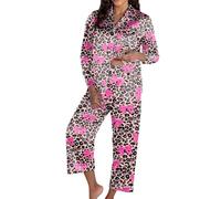 Generisch Ensemble pyjama pour femme avec motif léopard boutonné quatre saisons 2 pièces pyjama short ensemble vêtements de nuit vêtements de détente combinaison de salon doux vêtements de nuit