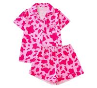 Generisch Ensemble pyjama pour femme avec motif nœud, col en V, manches courtes comme vêtement de nuit confortable, rouge, M