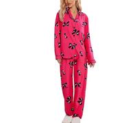 Generisch Ensemble pyjama pour femme avec short à nœud pour la Saint-Valentin au design ludique pour des nuits confortables avec poche à boutons pratique comme vêtement de nuit tendance, rouge, M