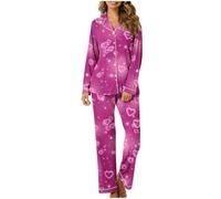 Generisch Ensemble pyjama pour femme en tissu doux avec manches longues et fermeture à boutons comme vêtement d'intérieur confortable pour le printemps et les occasions spéciales, Rose, M