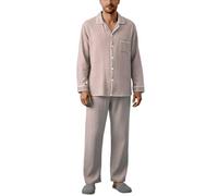 Generisch Ensemble pyjama pour homme avec col crêpe tissé, manches longues, pantalon de pyjama en tissu doux pour un confort tout au long de l'année comme vêtement d'intérieur, kaki, M