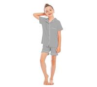 Generisch Ensemble pyjama unisexe pour tout-petits avec t-shirt à manches courtes, pantalon confortable avec col boutonné, tissu doux, idéal pour la détente en famille, gris, 4-5 ans