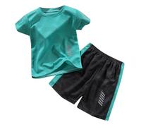 Generisch Ensemble short de sport pour enfants garçons et filles - Survêtement à séchage rapide - 2 pièces - Débardeur de performance de basket-ball et short en maille, vert, 8-9 ans