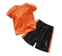 Generisch Ensemble short de sport pour enfants garçons et filles - Survêtement à séchage rapide - 2 pièces - Débardeur de performance de basket-ball et short en maille, Orange, 4-5 ans