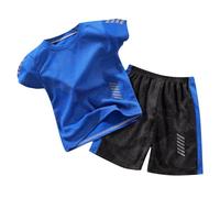 Generisch Ensemble short de sport pour enfants garçons et filles - Survêtement à séchage rapide - 2 pièces - Débardeur de performance de basket-ball et short en maille, bleu, 1-2 ans
