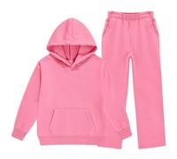 Generisch Ensemble sweat à capuche pour fille avec pantalon large | Doublure en polaire, capuche avec poignets côtelés, poche kangourou, pantalon large avec poches, vêtements décontractés