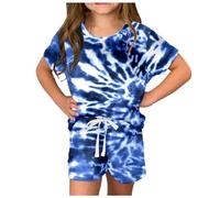Generisch Ensemble t-shirt et short d'été pour filles avec poches latérales, ensemble short, t-shirt et chemises pour les amateurs de musique, bleu ciel, 13-14 ans