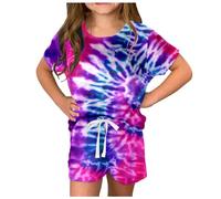 Generisch Ensemble t-shirt et short d'été pour filles avec poches latérales, ensemble short, t-shirt et chemises pour les amateurs de musique, Rose, 13-14 ans