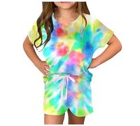 Generisch Ensemble t-shirt et short d'été pour filles avec poches latérales, ensemble short, t-shirt et chemises pour les amateurs de musique, vert, 6-7 ans