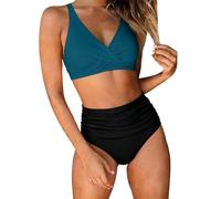 Generisch Ensemble tankini élégant 2026 pour femme avec haut de bikini à coupe haute - Maillot de bain élégant pour la plage, les loisirs, le confort et l'ajustement parfait., Vert foncé., XL