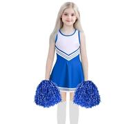 Generisch Équipe européenne de pom-pom girl pour enfants COS - Jeu de rôle - Pour étudiant - Représentation sur scène - Concours - Carnaval - Fête - Bleu - 10-11 ans
